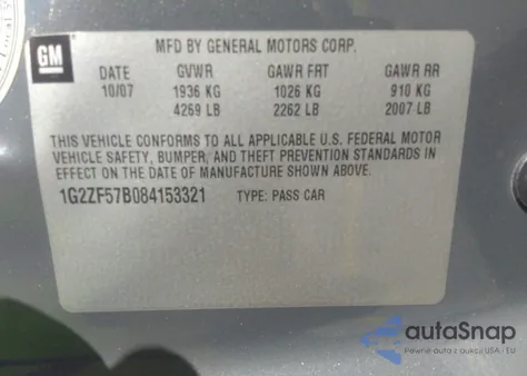 2008 Pontiac G6 Value Leader from USA, damaged, VIN 1G2ZF57B084153321